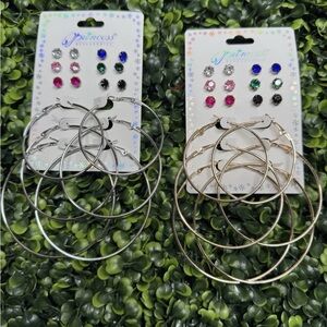 Women's Multi-Stud and Hoop Earring Set - Silver and Gold